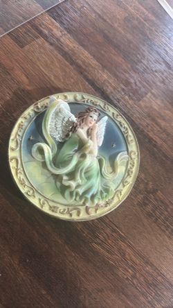 Vintage handcrafted 3-D embossed decorative angel plate