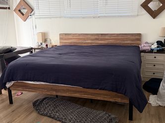 Wood and Metal Platform King size Bed Frame