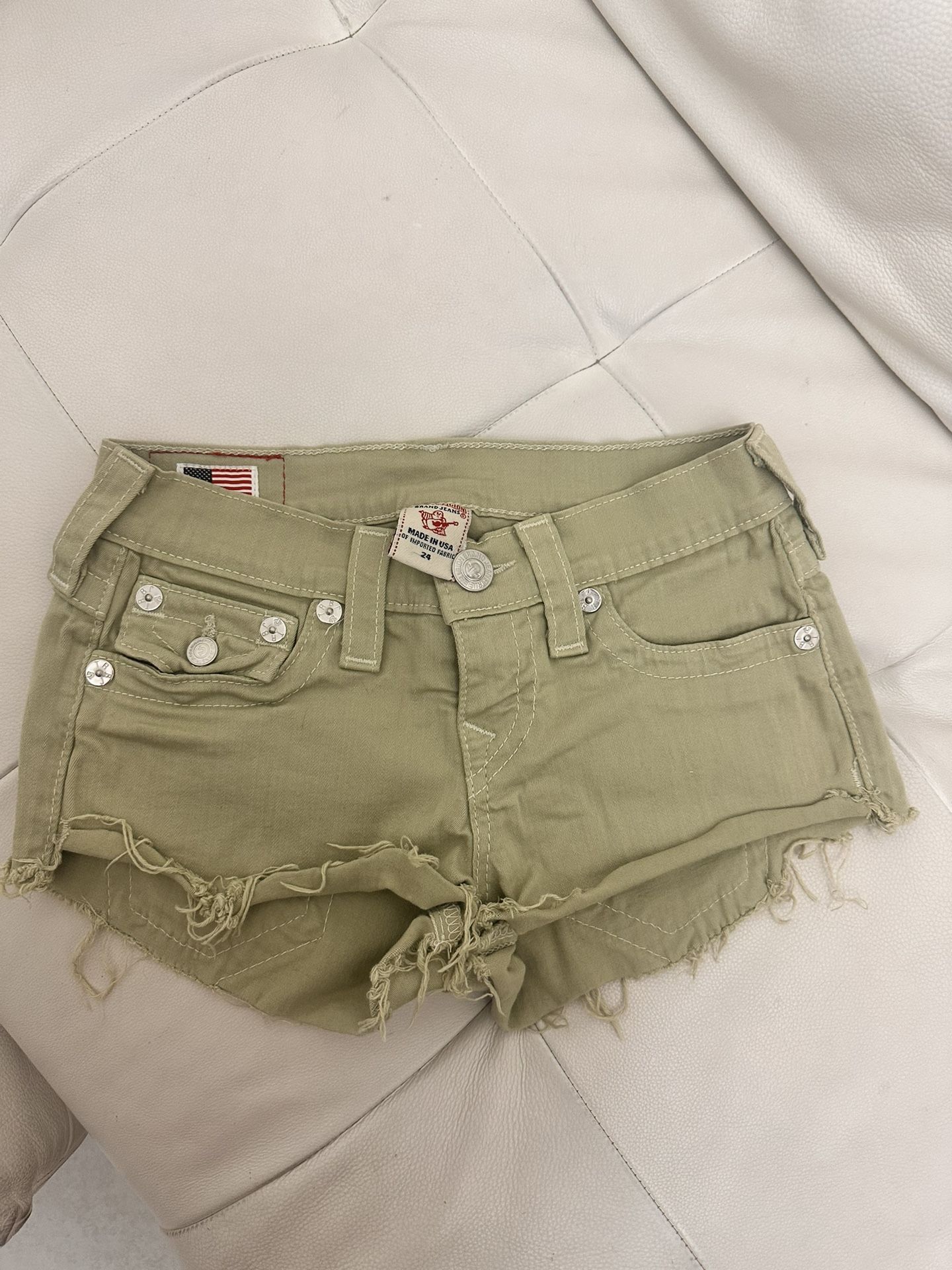 True Religion Light Olive Jean Shorts Size 24