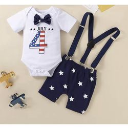 Baby Boy First Fourth of July and Birthday Clothes Infant Funny Bowtie Bodysuit