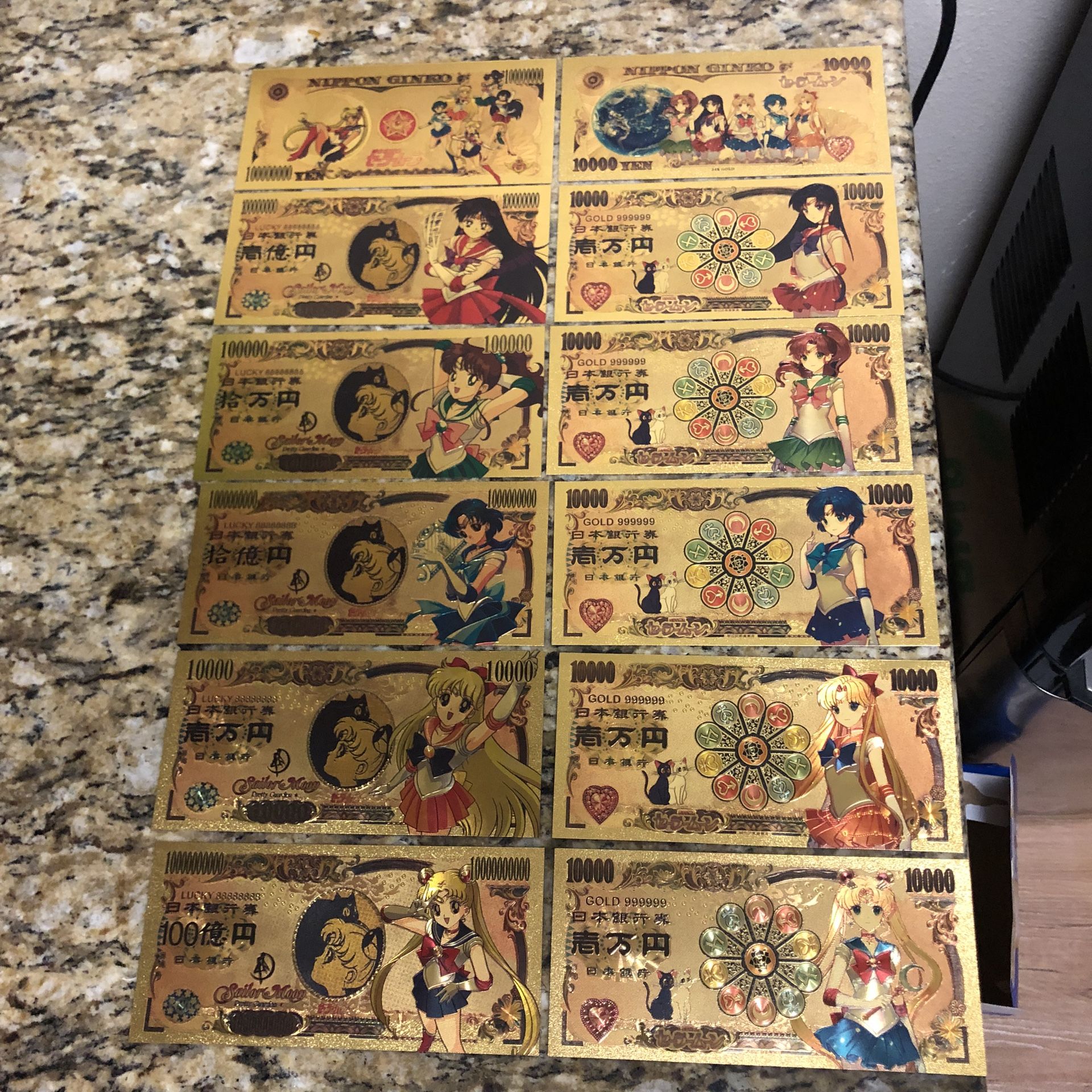 24k Gold Plated Sailor Moon Banknote Collection