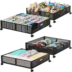 Under Bed Storage Containers With Wheels - Shoe Storage Organizer Drawer, Tool-Free Assembly Metal Underbed Storage For Bedroom Clothes, Shoes, Blanke