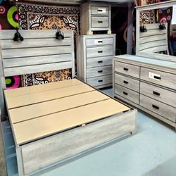 Carter Gray Platform Bedroomset/Dresser,mirror,nightstand,bed/Queen And King Size Available/Mattress Sold Separately