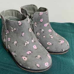 New Cat and Jack toddler girl size 5 gray suede with pink floral bootie Ankle Boots with zippers 