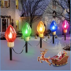 Jumbo C9 Christmas Pathway Lights Outdoor - 8.5 Feet 5 LED C9 Walkway Light, C7 Light Covered Jumbo Multicolor Bulb Christmas Lights Outdoor Decoratio