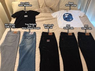 Mixed Clothing Lot – Levi's, True Religion, Bape, Pro Club, Ben Davis(15 dollars per piece)