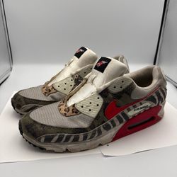 Nike Air Max 90 Zebra Print Red Swoosh Men’s Size 13 Sneakers Shoes NO LACES