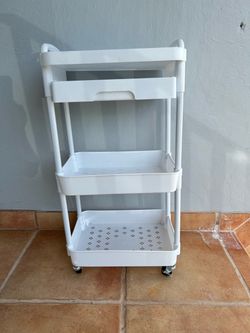 Plastic 3 Tier Rolling Utility Cart… 31” H by 16” W by 12” D… $15