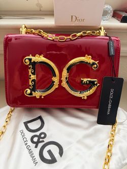 New gloss cherry Red  'D&G logo gold Chain Shoulder Bag