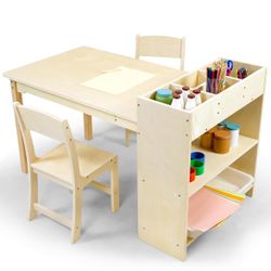 NEW Kids Art Table and Chair Set, Birch Wooden Activity Craft Table, Kids Drawing Table, Toddler Desk with Storage and 1 Chair