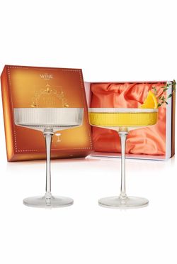 Vintage Art Deco Coupe Glasses, Martini, Champagne & Cocktail Ribbed Glass 7 oz