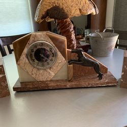 Marble Mantle Clock With Greyhound