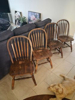 Set of 4 Wood Windsor Dining Chairs Vintage