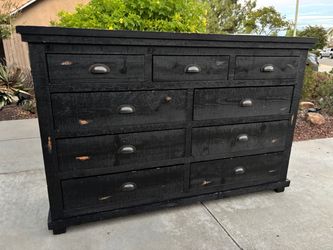 Black Solid Distressed Wood Dresser Chest of Drawers Furniture Great Condition