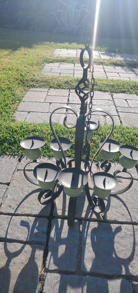Vintage Jade Chandellier. Wrought Iron
