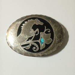 Silver And Turquoise Belt Buckle