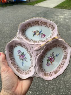 Pink Porcelain Three-Section Trinket Dish