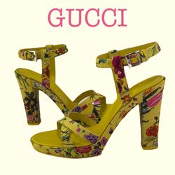 GUCCI Floral Platform Sandals – Never Worn, Stunning Statement Piece