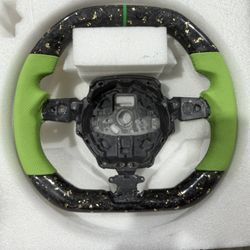 Lamborghini Carbon Fiber Flat-Bottom Steering Wheel – Custom Green Alcantara