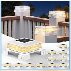 Solar Post Cap Lights Outdoor, 3 CCT& 2 Brightness Deck Post Lights Solar Powered for 4x4 5x5 6x6 Vinyl Wooden Posts, Waterproof Dusk to Dawn Fence De