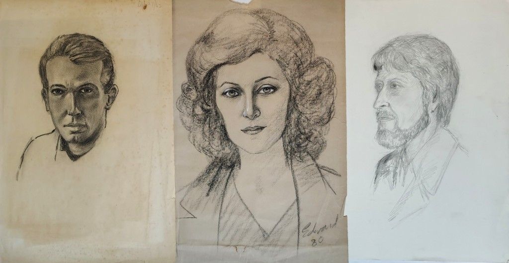 Vintage Sketch Portrait Lot of 3