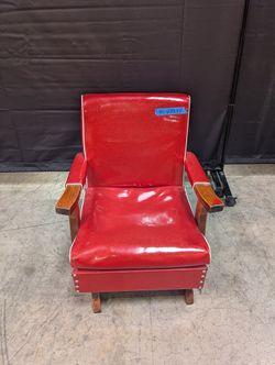 Vintage Red Vinyl Armchair with Wood Trim