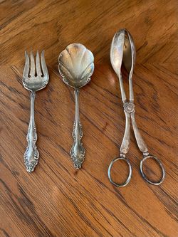 Vintage Silver Plated Serving Fork, Spoon, and Salad Tongs - 1881 Rogers - Cooper Bros & Sons Ltd.