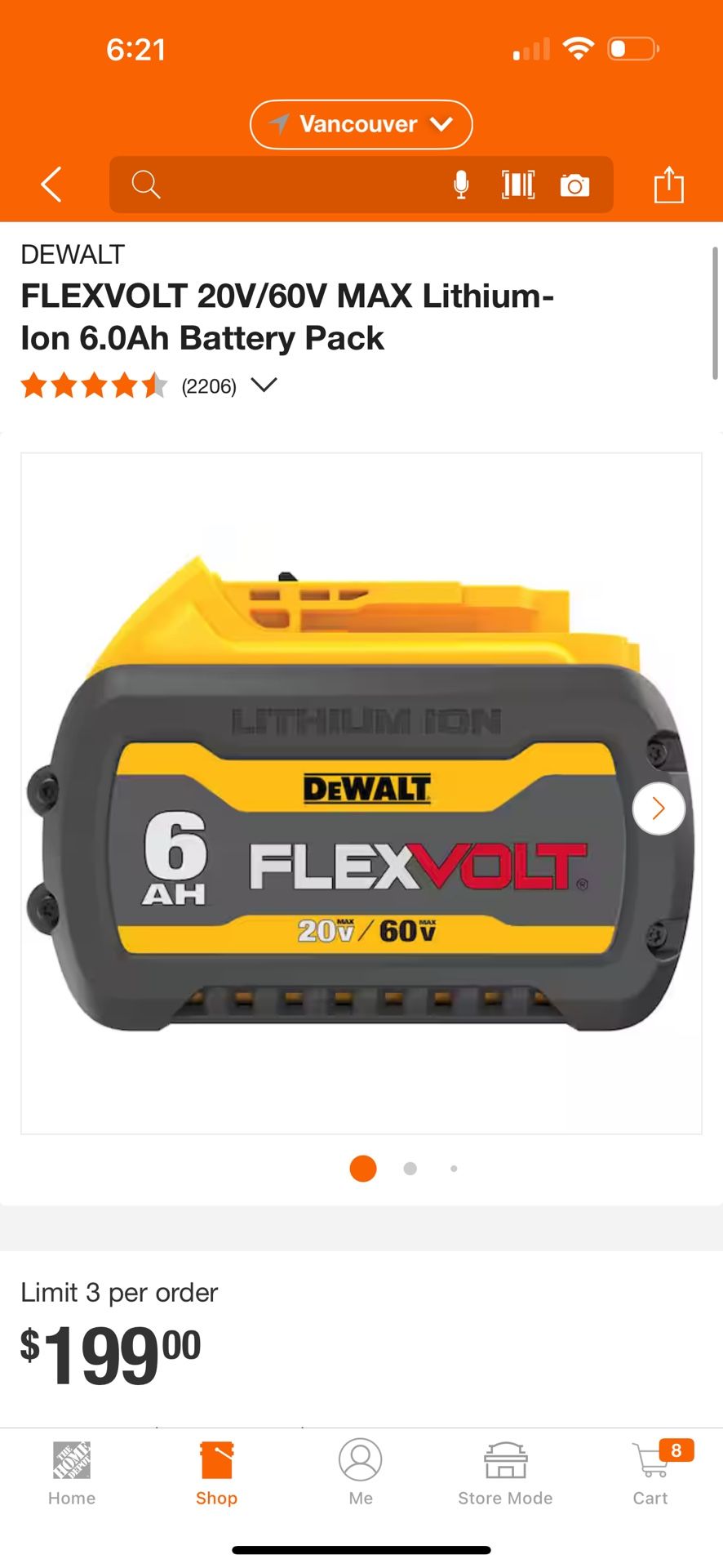 DEWALT FLEXVOLT 20V/60V MAX Lithium-Ion 6.0Ah Battery Pack