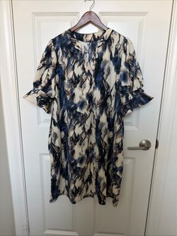 Women’s Watercolor Abstract Print Summer Dress Size L Ruffled Sleeves NWT