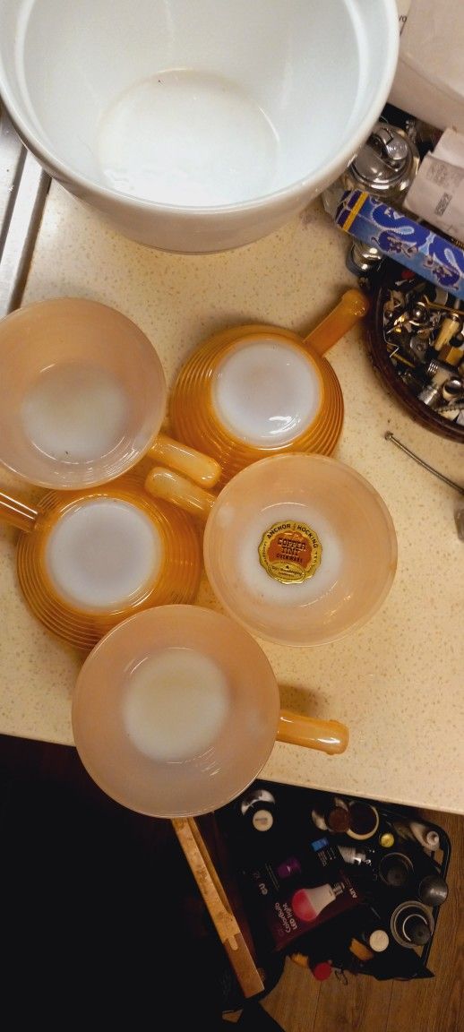 5 Vintage  Fireking Copper Colored Heat Proof  Bowls