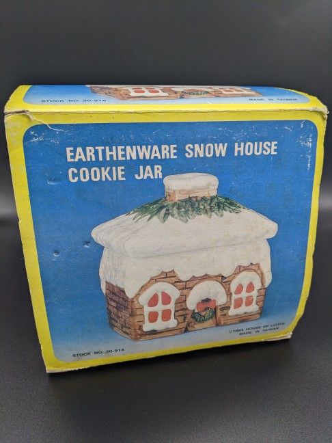 1984 House of Lloyd Earthenware Gingerbread Snow House Cookie Jar w/ Original Box