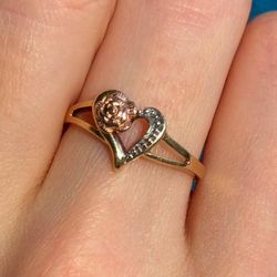 Jewelry 10k three tone yellow Gold Heart Ring sz 5.5