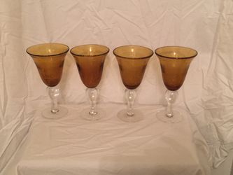 Amber glass wine goblet set