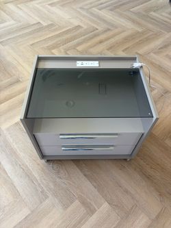 2 x nightstands grey gray with power outlet glass modern