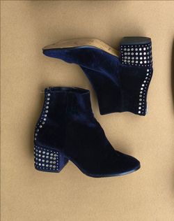 Dolce Vita Mazey ankle booties featuring navy velvet and silver stud