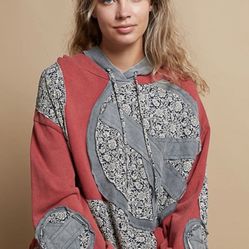 POL Red Floral Peace Patch Vintage Washed Hoodie 