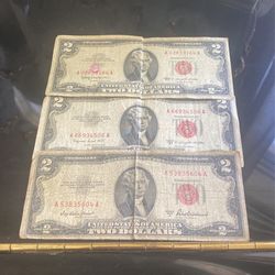 Red Text 1953 And 1 1963 2$ Bills