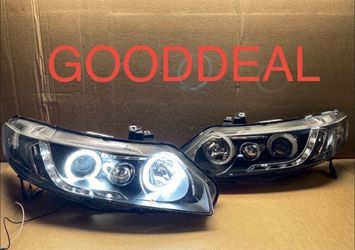 #OH98 2006-2011 HONDA CIVIC SEDAN HALO LED HALOGEN HEADLIGHT PAIR