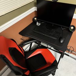 Full gaming setup. Includes desk, monitor, keyboard, mouse, pc,speakers & chair-specs in description