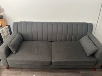 Gray Fabric Sofa with Channel Tufted Back