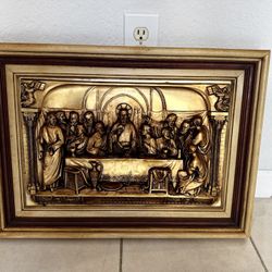 painting of the Last Supper in high relief. 25 1/2” X19”