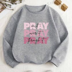 Grey and pink crewneck sweatshirt