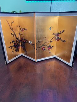 Vintage Japanese Style Gold Silk 4-Panel