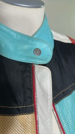 Anthropologie Like New Zip Up ´One Girl Who’ Moto Patchwork Perforated Leather, Nylon And Knit Jacket