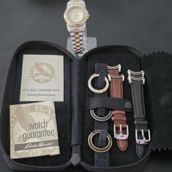 VTG Eddie Bauer 3555 Interchangeable Bezel 25mm Watch W/Case Extra Straps Works