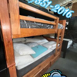Solid Wood Full/ Full Over Full Complete Bunk Bed Set Triple Bed 