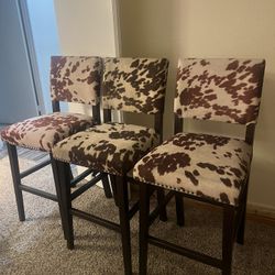 Set of 3 Cow Print Bar Stools – 28” Seat Height