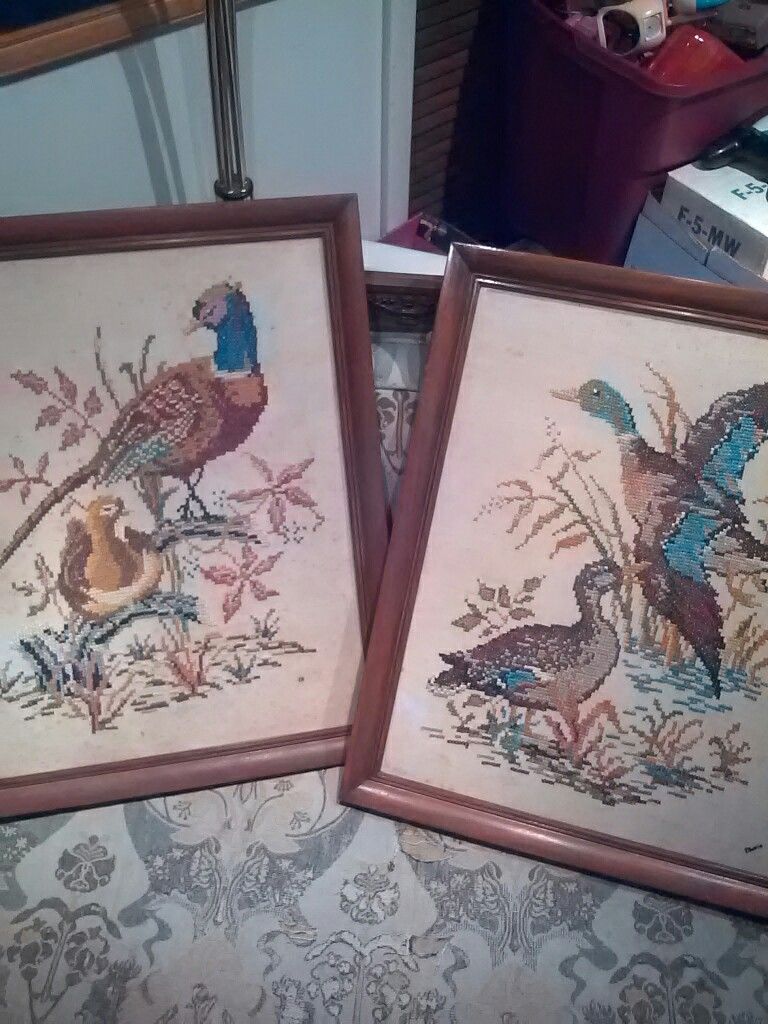 mid century pheasant cross stitch art