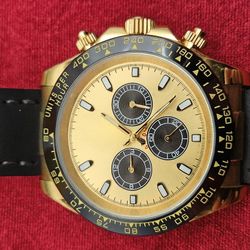 Gold Chronograph Watch - Brand New Genuine Leather Strap - $175