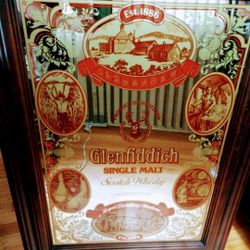 Vintage GLENFIDDICH MIRRORED ADVERTISING 29"x 40". Pristine Condition.